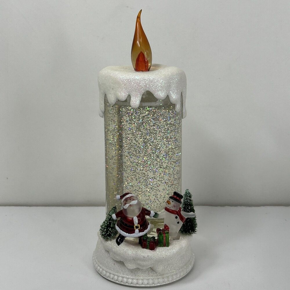 Christmas Snow Globe Candle Color Changing Illuminated Flicker Glitter Pedestal
